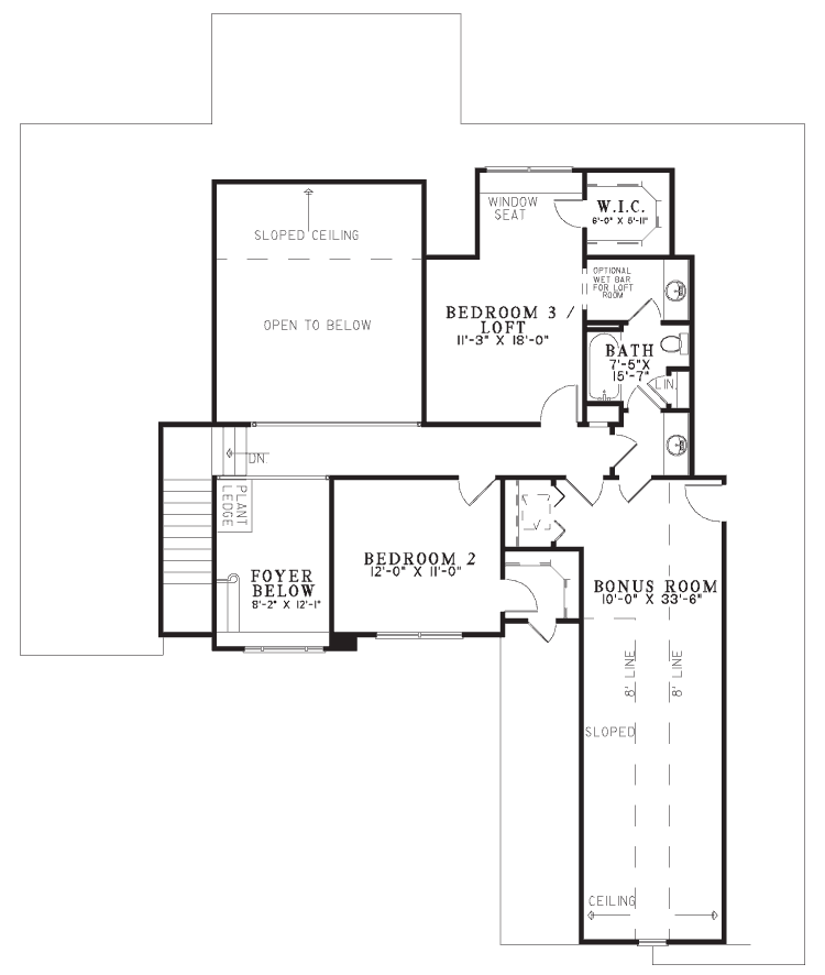 Floor Plan Upper Level of Country Plan #153-1018