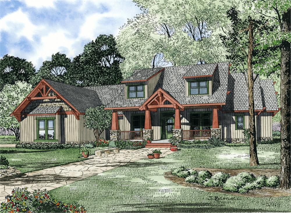 This is an artist's rendering of Craftsman Home Plan #153-1020.