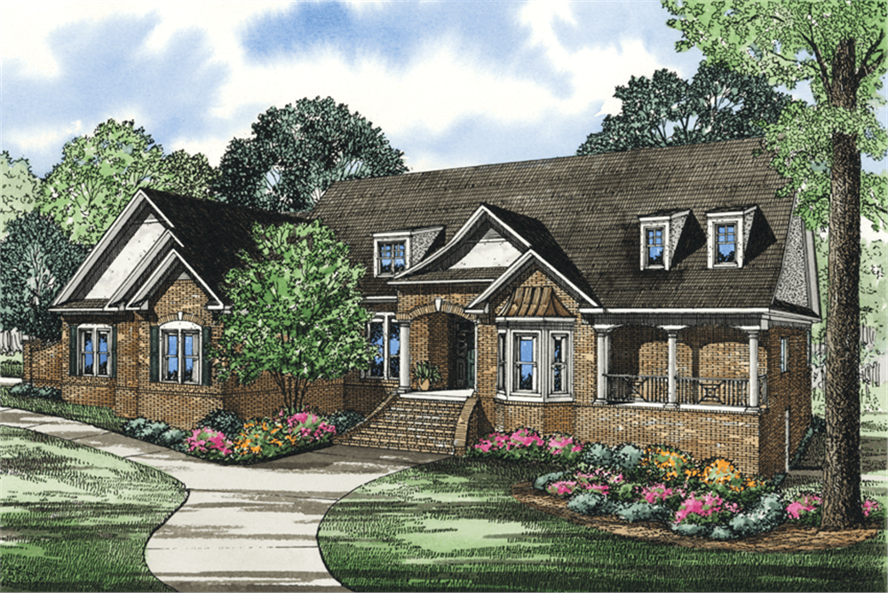 Front elevation of French Country home (ThePlanCollection: House Plan #153-1025)
