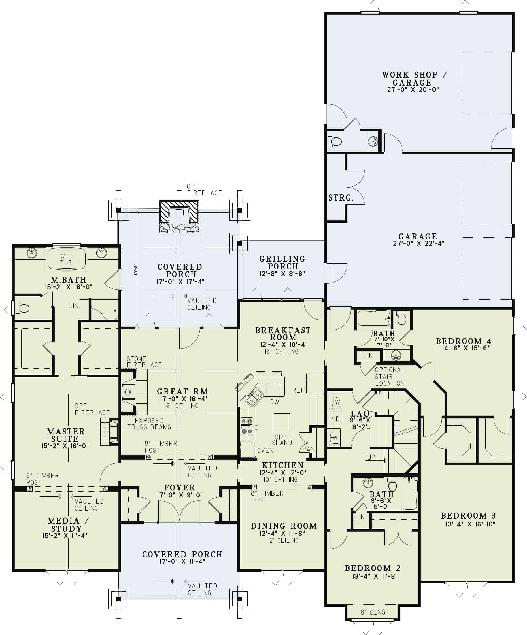 Rustic Home Plan - 4 Bedrms, 3.5 Baths - 3206 Sq Ft - #153-1029