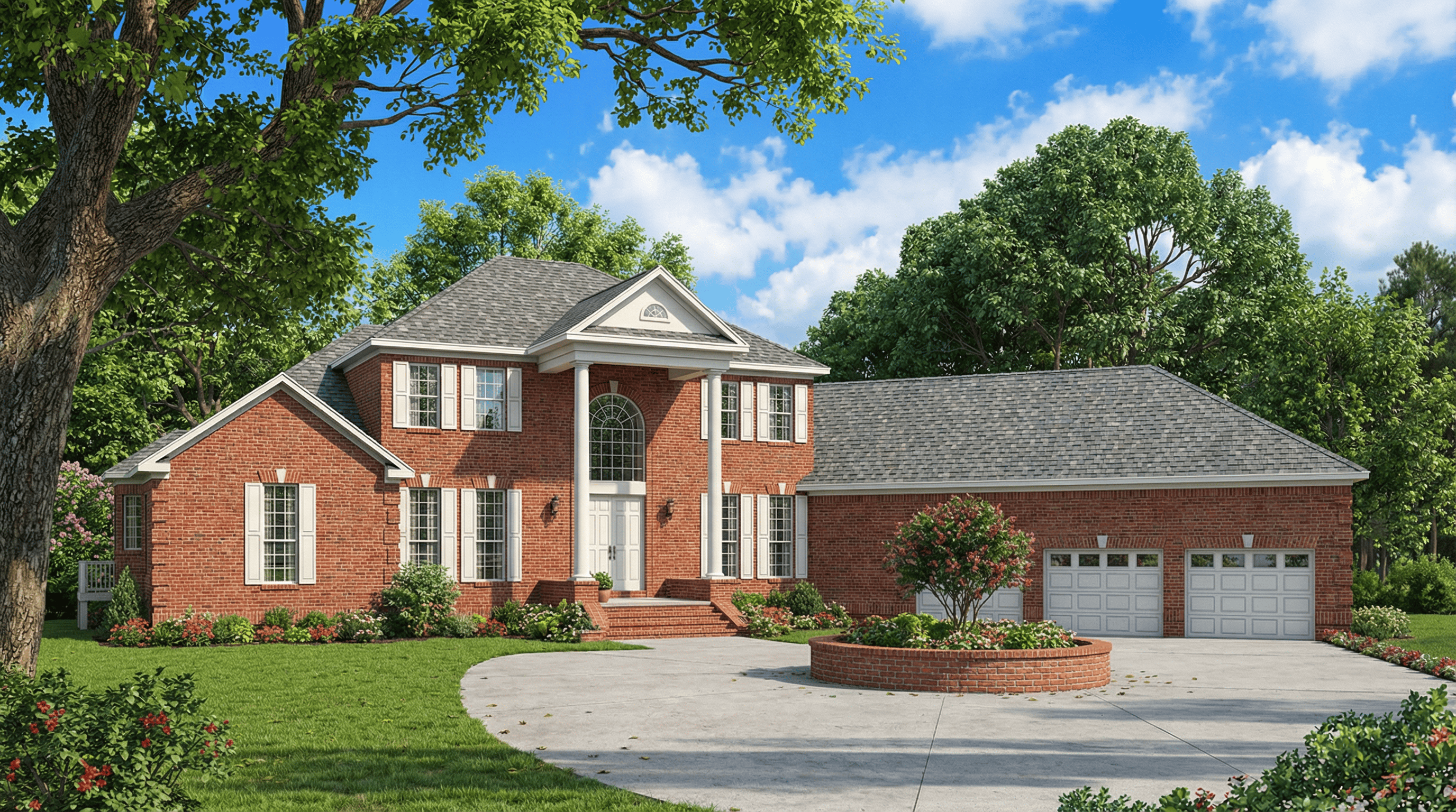 Front elevation of Colonial home (ThePlanCollection: House Plan #153-1034)