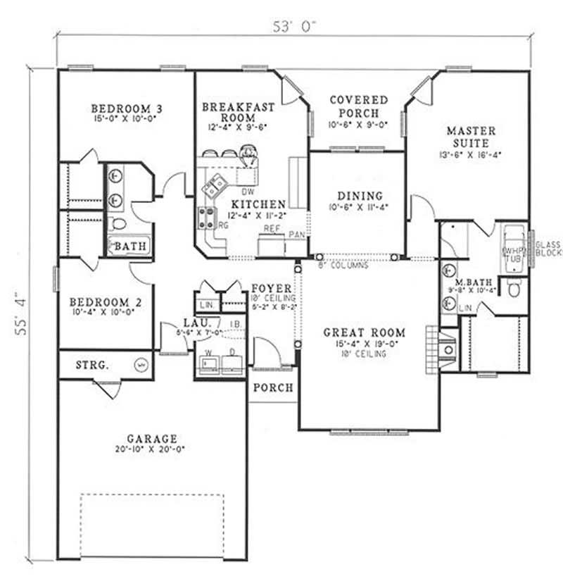 Floor Plan Main Level of Ranch Plan #153-1038