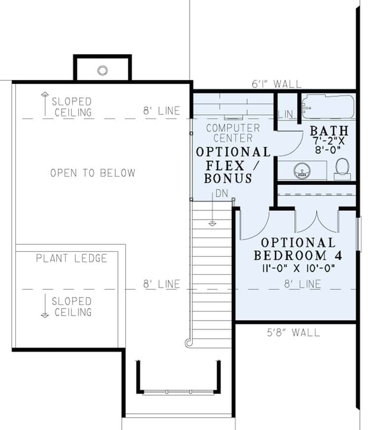 Floor Plan Bonus Room of Country Plan #153-1040