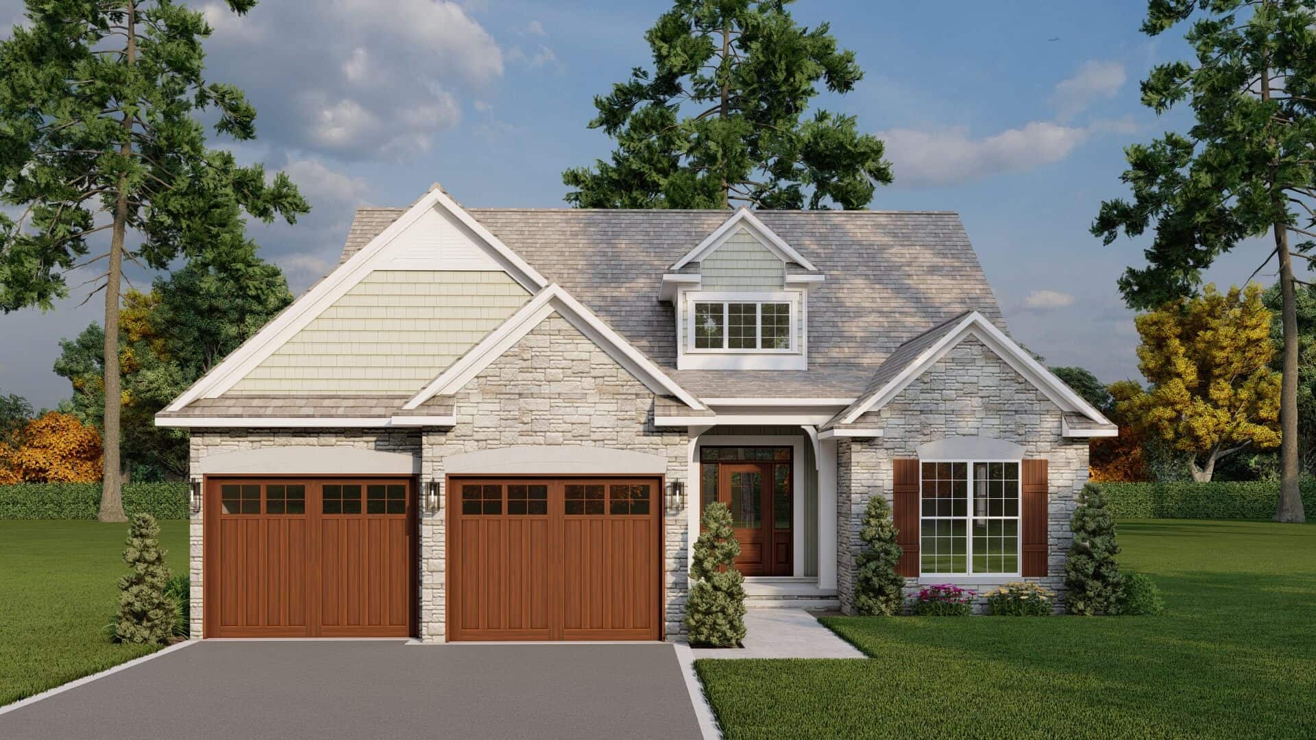 This is the front elevation for these Craftsman House Plans.