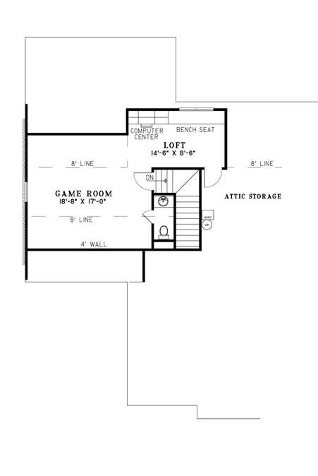 Floor Plan Second Story of Southern Plan #153-1041
