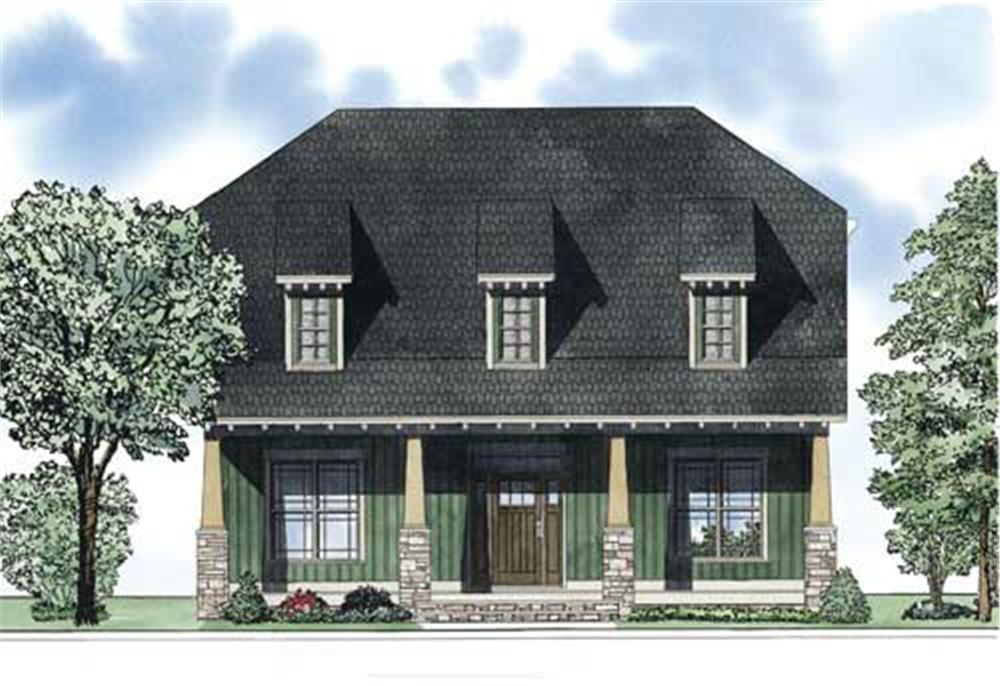 This is the front elevation for these Craftsman House Plans.