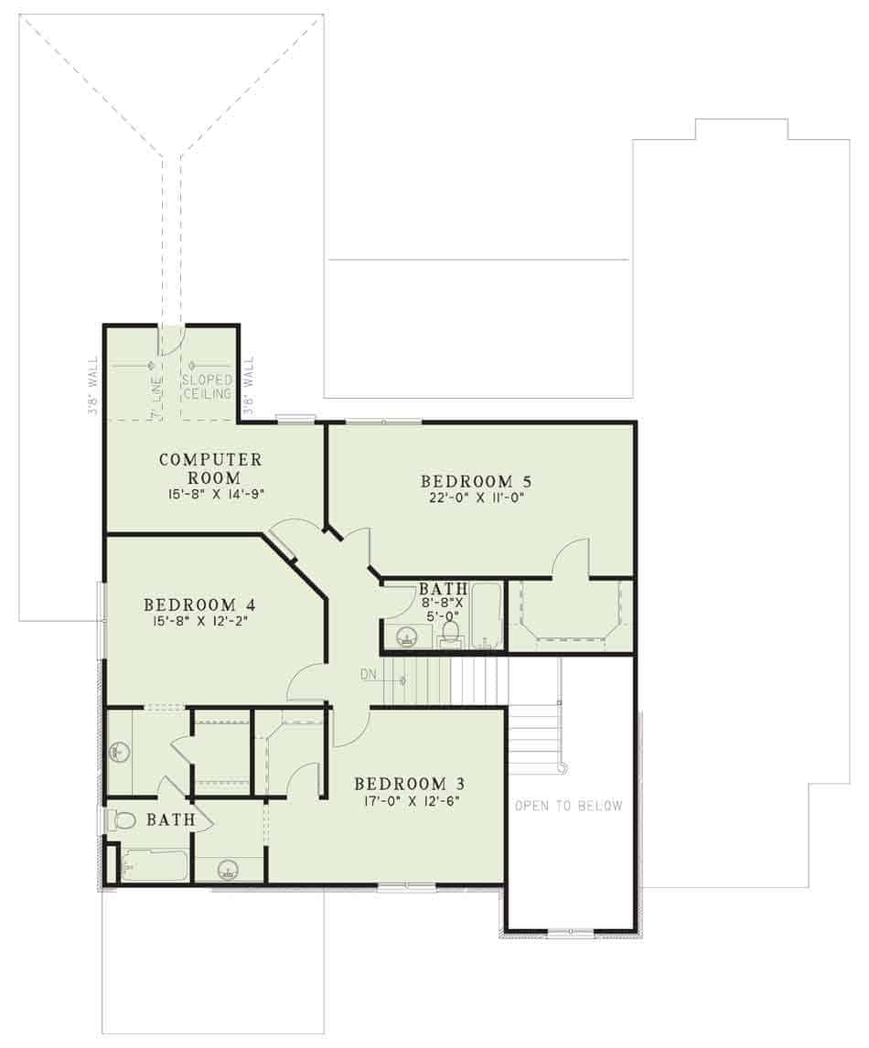 Floor Plan Upper Level of European Plan #153-1049