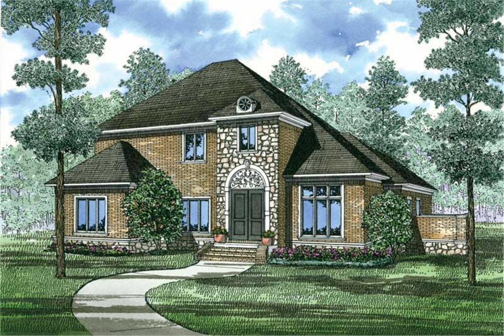 Front elevation of European home (ThePlanCollection: House Plan #153-1049)