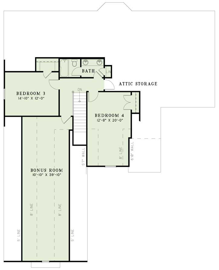 Floor Plan Second Story of Country Plan #153-1051