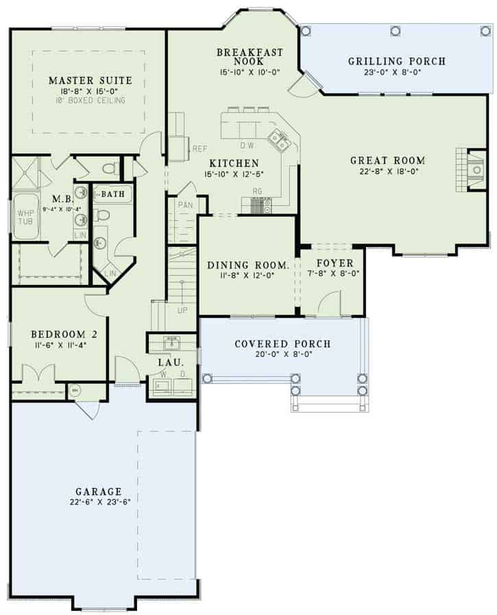 Floor Plan Main Level of Country Plan #153-1051