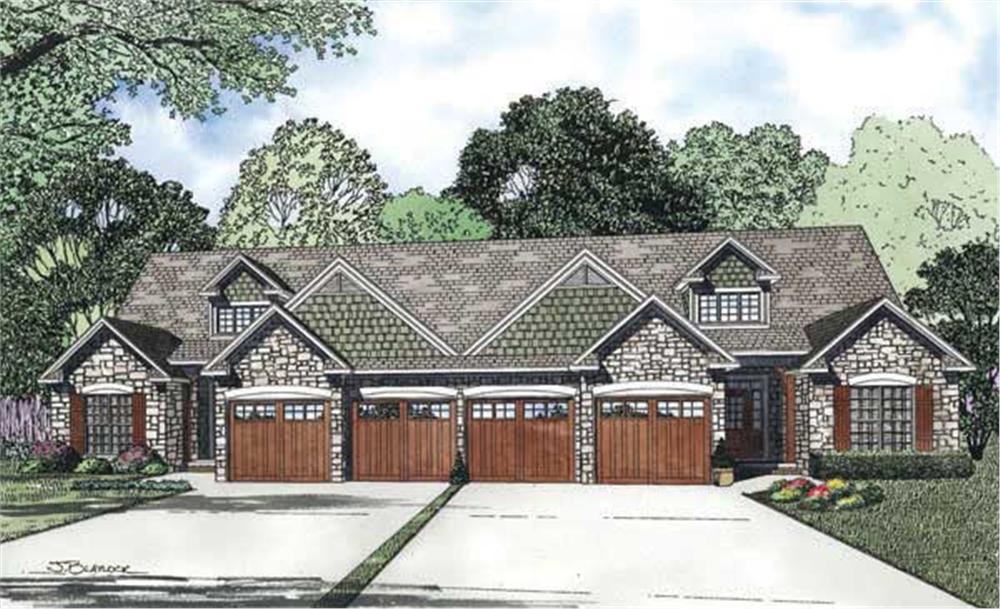 Front elevation of Multi-Unit home (ThePlanCollection: House Plan #153-1081)