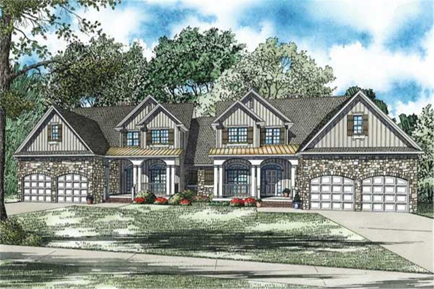 This is the front elevation for these Duplex Home Plans.