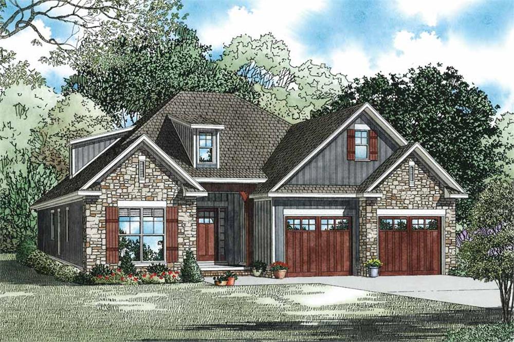 Front elevation of Craftsman home (ThePlanCollection: House Plan #153-1097)
