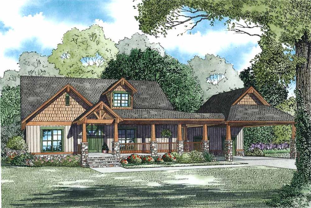 Front elevation of Craftsman home (ThePlanCollection: House Plan #153-1106)