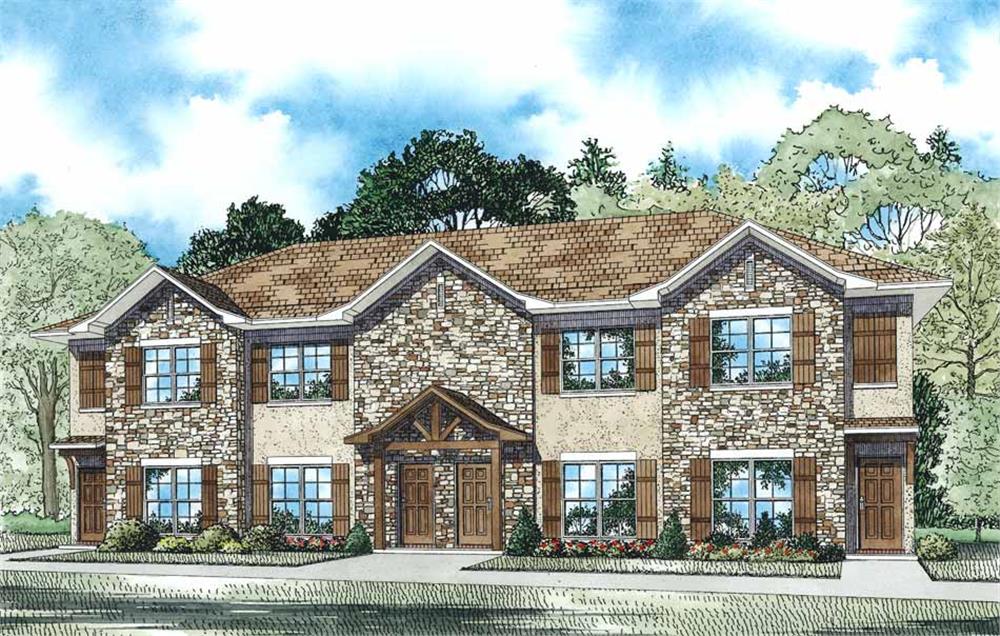 Front elevation of Multi-Unit home (ThePlanCollection: House Plan #153-1108)