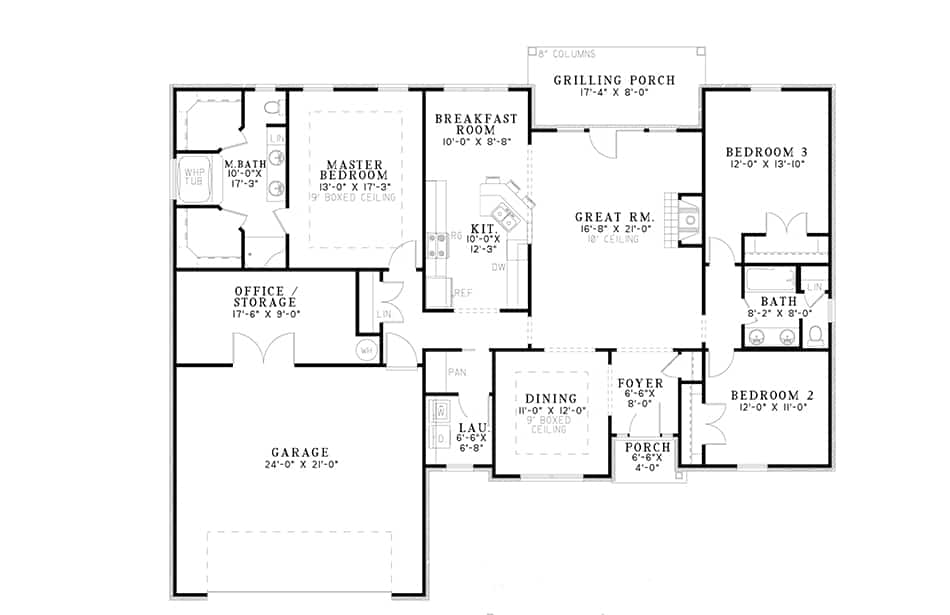 Floor Plan First Story of Southern Plan #153-1117