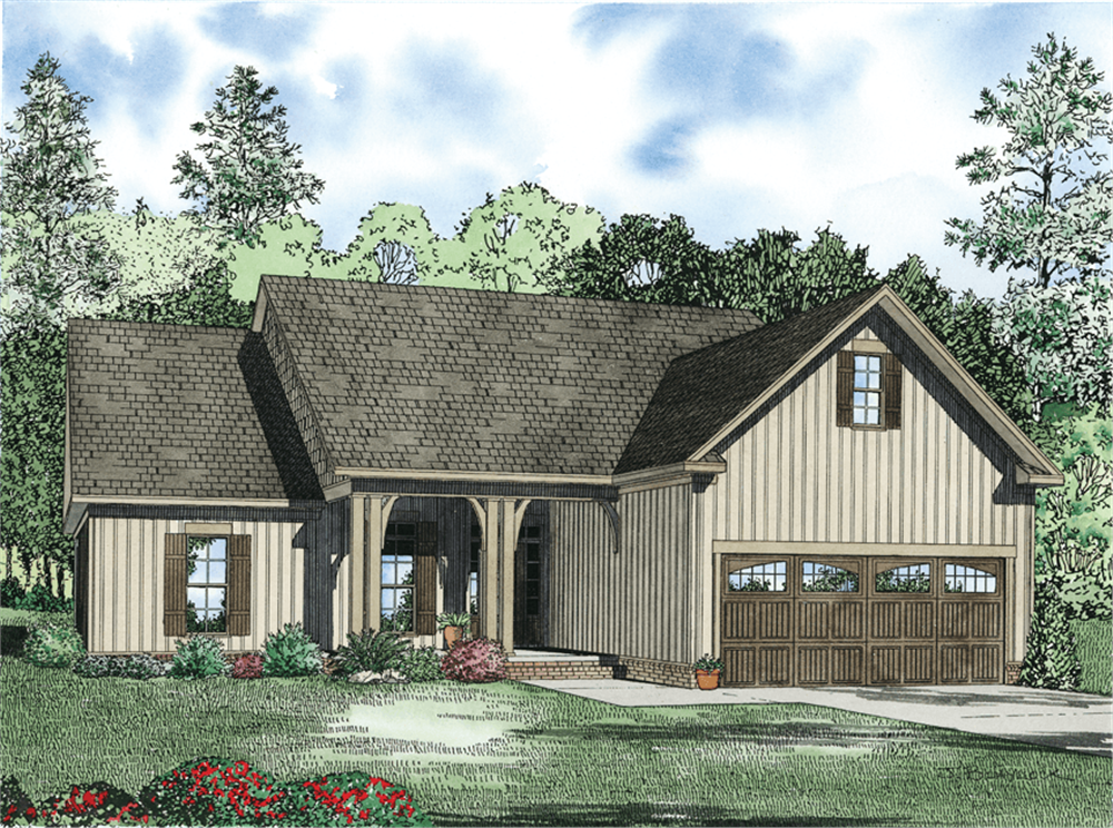 Front elevation of Ranch home (ThePlanCollection: House Plan #153-1122)