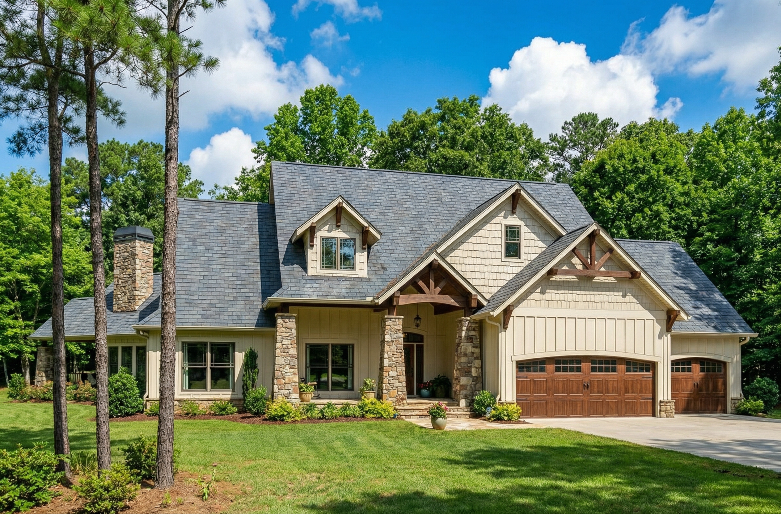 This is the front elevation for these Craftsman House Plans.