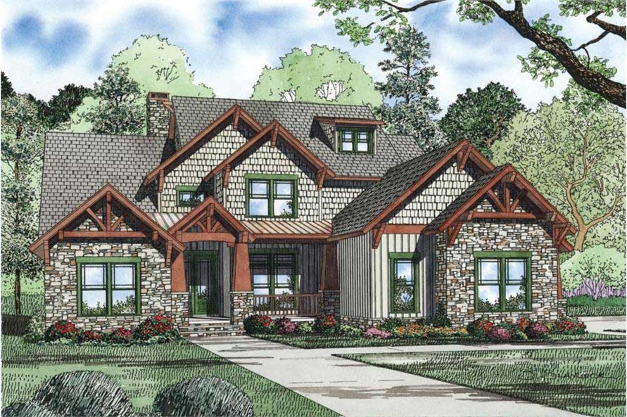 Front elevation of Craftsman home (ThePlanCollection: House Plan #153-1126)