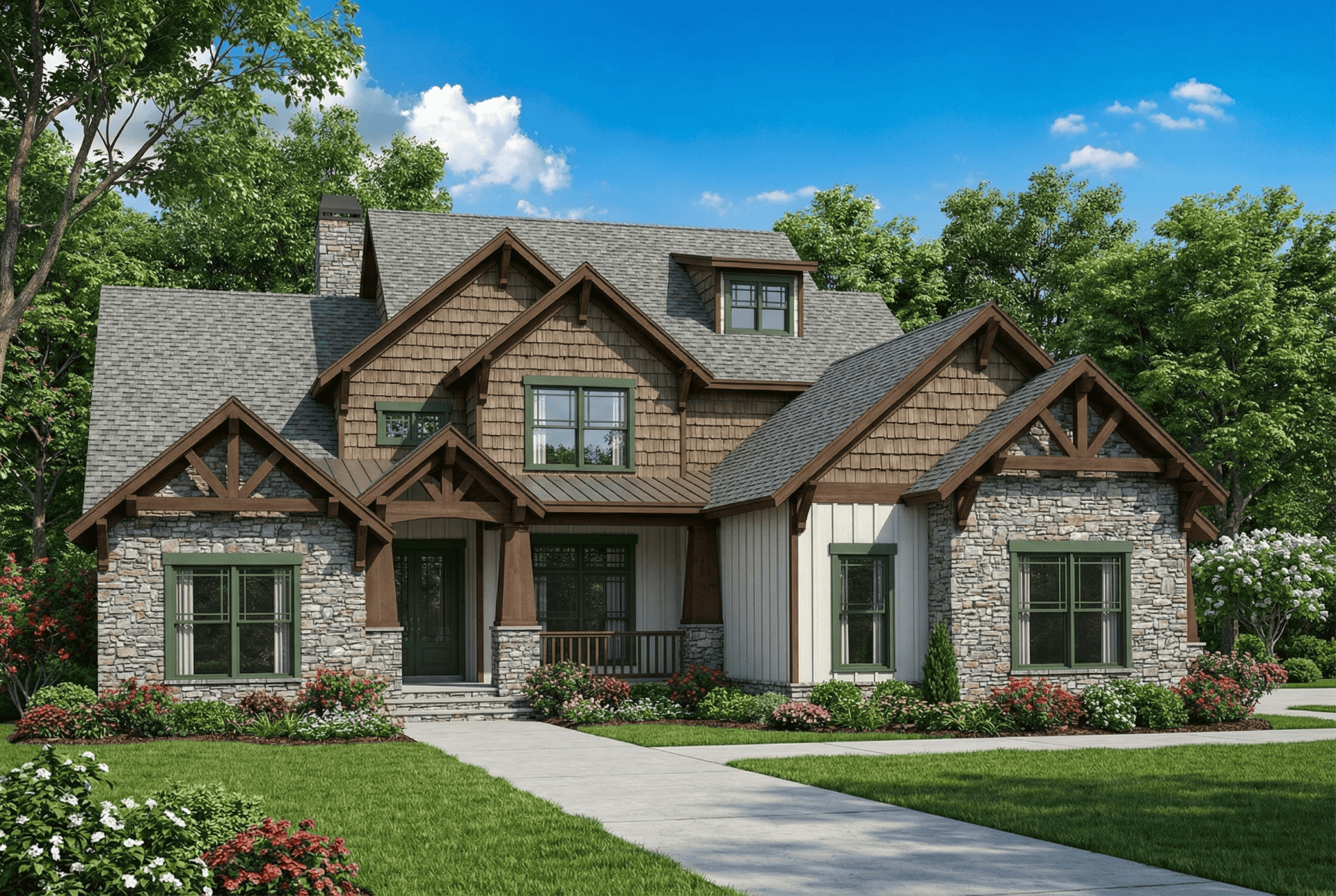 Front elevation of Craftsman home (ThePlanCollection: House Plan #153-1126)