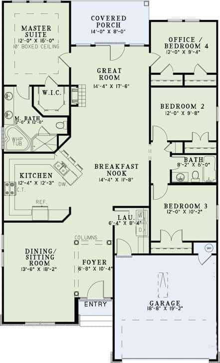 Floor Plan First Story of Country Plan #153-1131