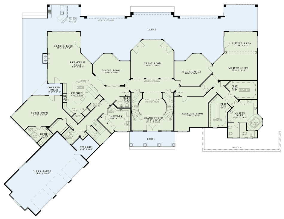 Floor Plan Main Level of Luxury Plan #153-1143