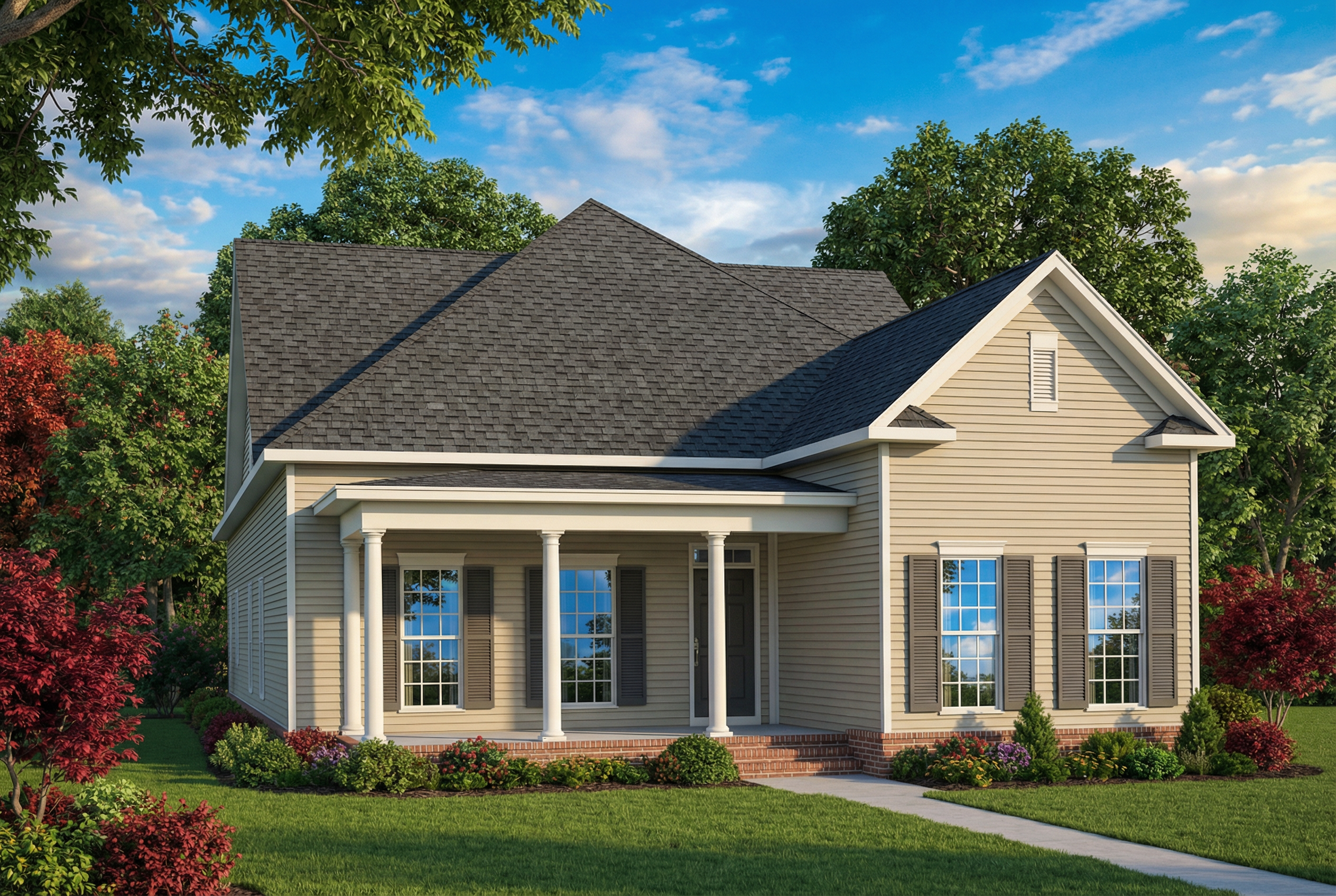 Front elevation of Bungalow home (ThePlanCollection: House Plan #153-1150)