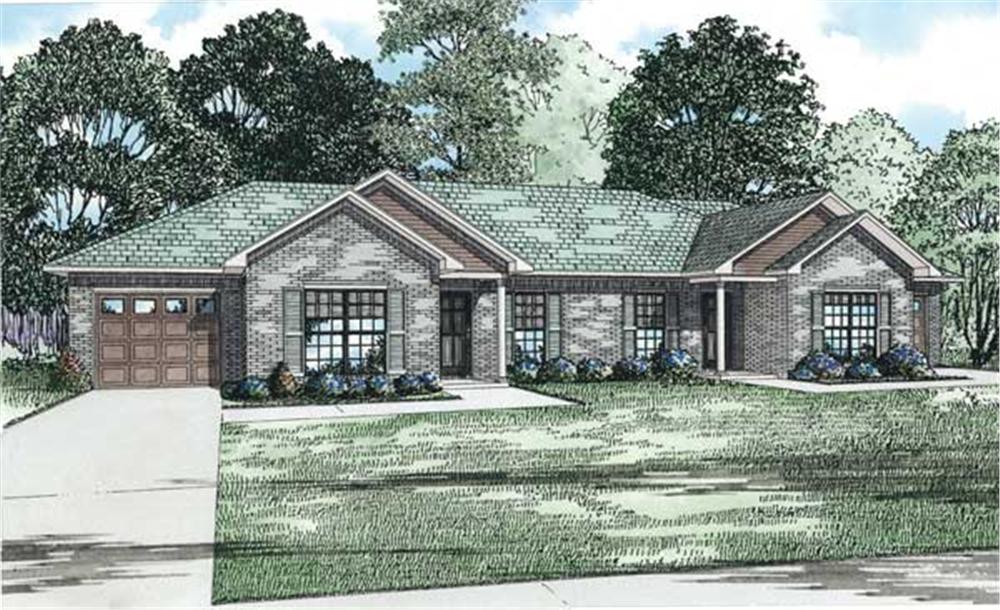 This is the front elevation of these Duplex House Plans.