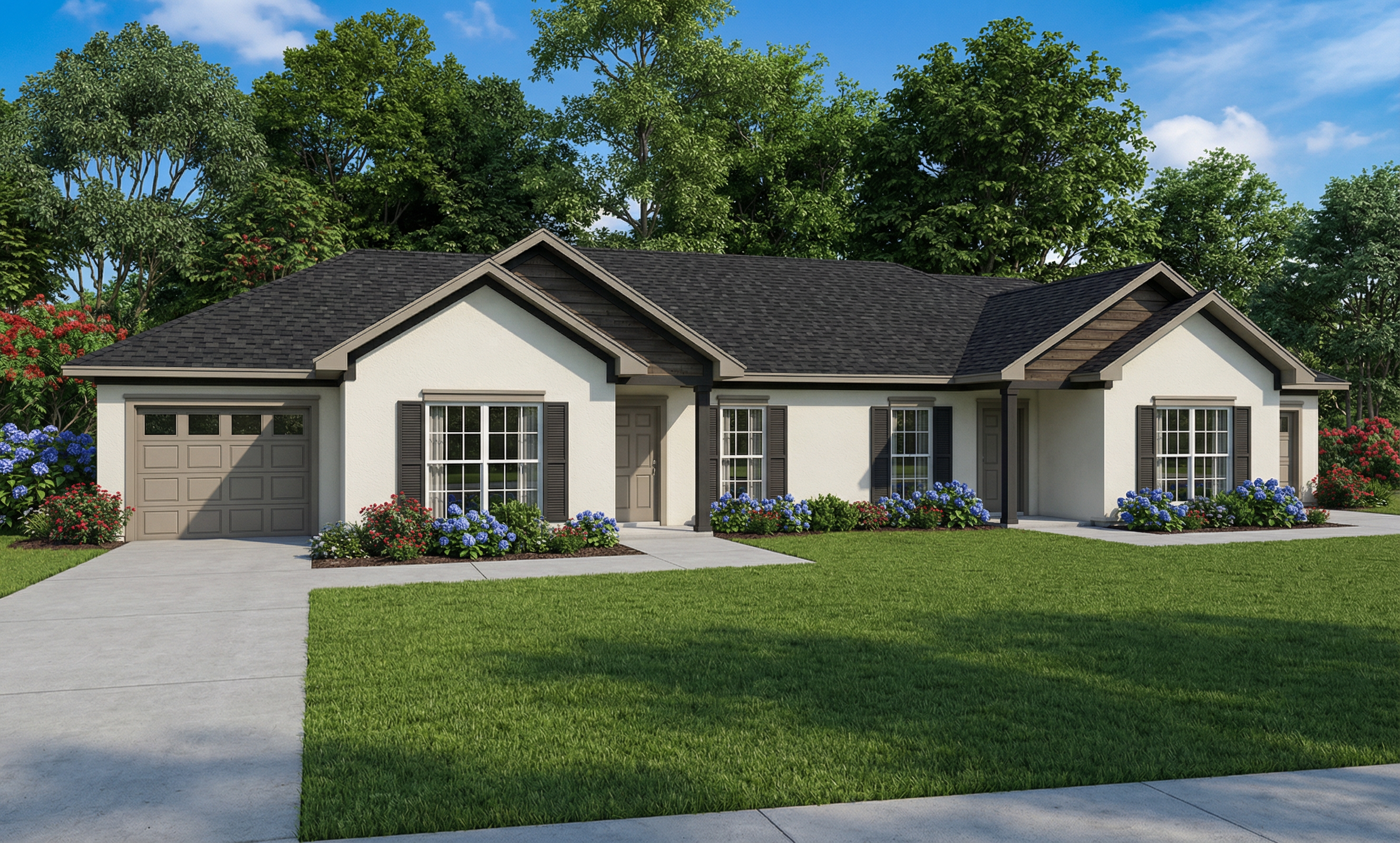 This is the front elevation of these Duplex House Plans.