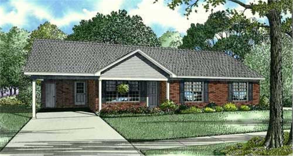 Front elevation of ranch home (ThePlanCollection: House Plan #153-1154)