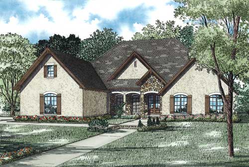 This is the front elevation for these French Country House Plans.