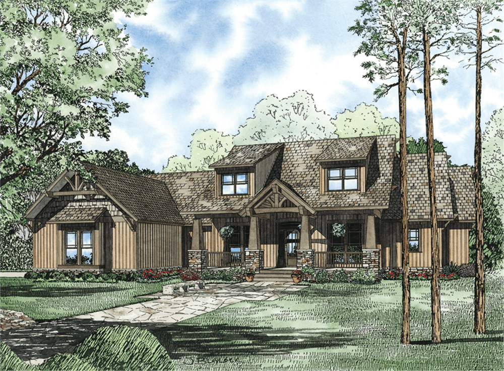 This is the front elevation of these Huge Craftsman Homeplans.