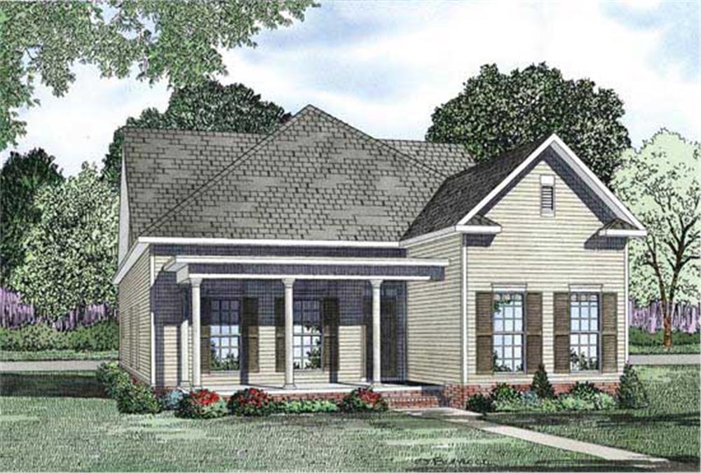 This is the front elevation for this set of Traditional House Plans.