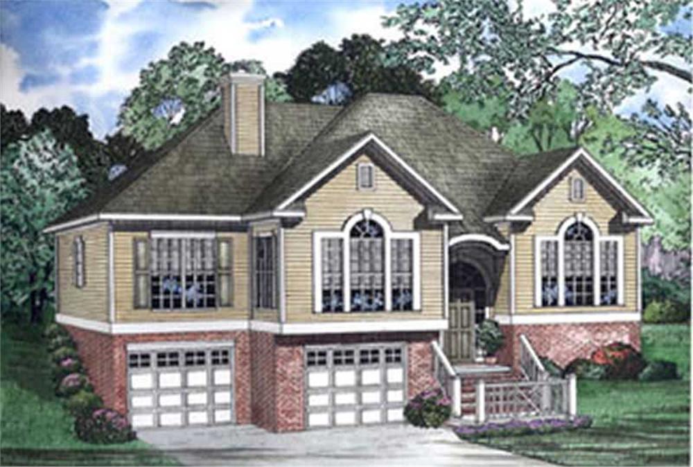 Front elevation of Multi-Level home (ThePlanCollection: House Plan #153-1217)