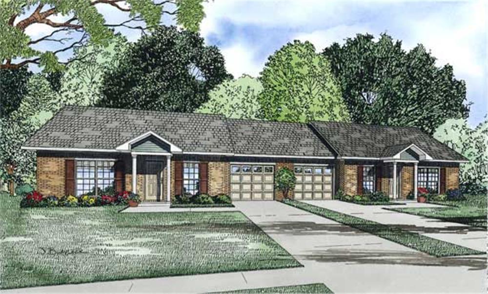 Front elevation of Multi-Unit home (ThePlanCollection: House Plan #153-1219)