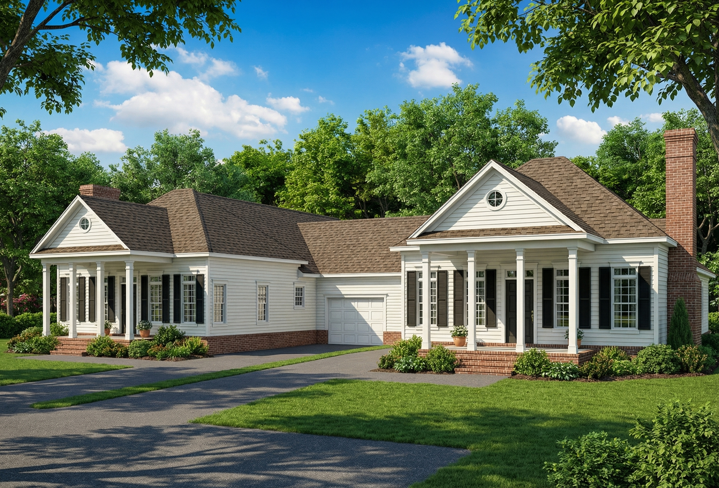 Front elevation of Duplex/Multi-Unit home (ThePlanCollection: House Plan #153-1223)