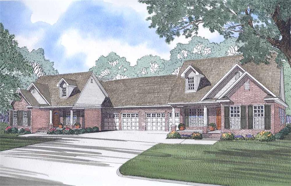 Front elevation of Multi-Unit home (ThePlanCollection: House Plan #153-1229)