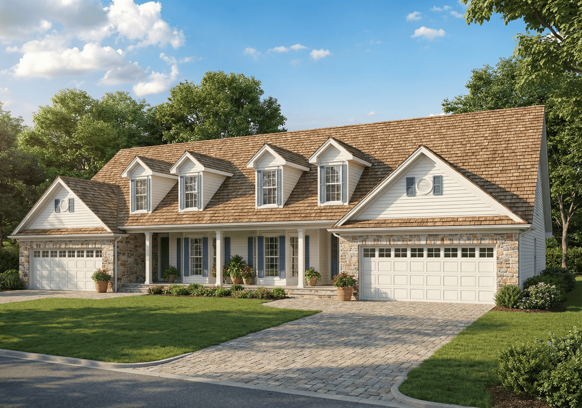 Front elevation of duplex home (ThePlanCollection: House Plan #153-1232)