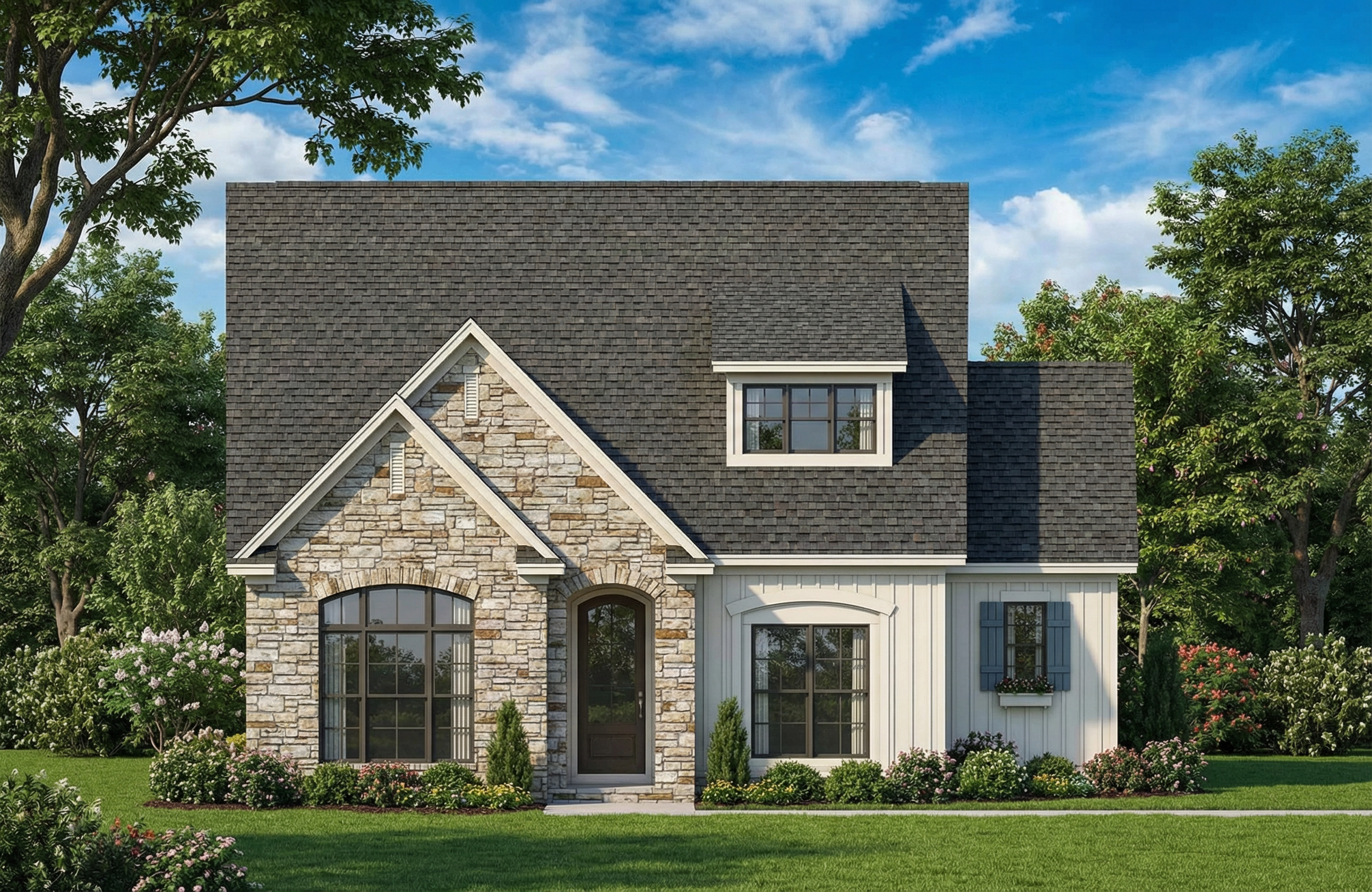 This is the front elevation for these Traditional House Plans.