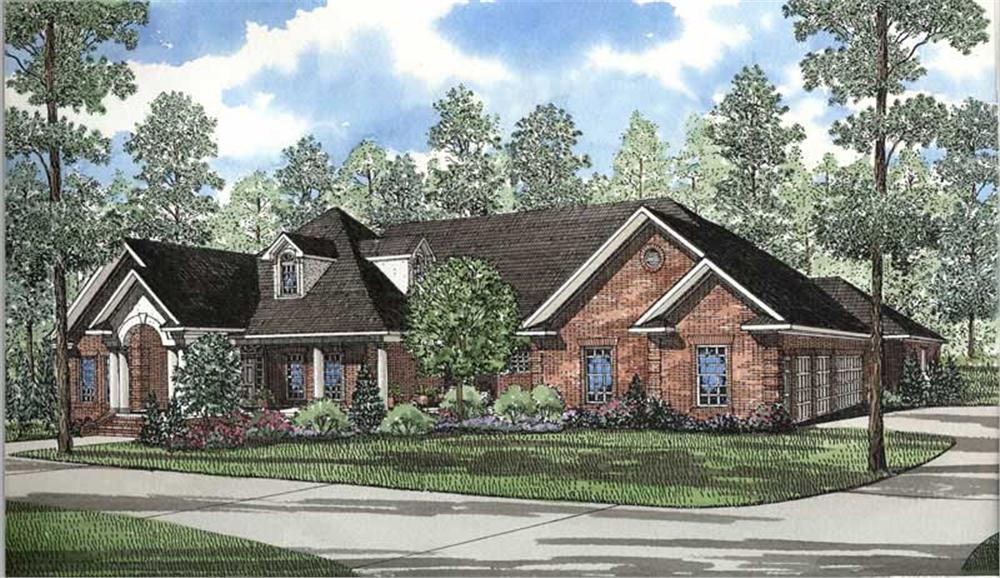 This image shows the front elevation for these Traditional House Plans,