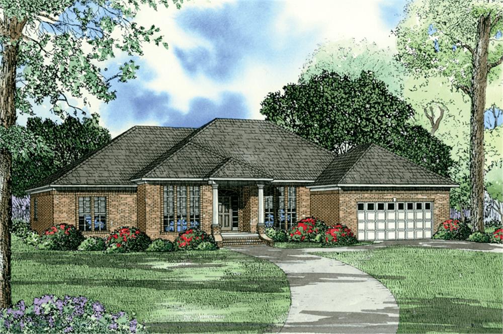 Front elevation of Prairie home (ThePlanCollection: House Plan #153-1360)