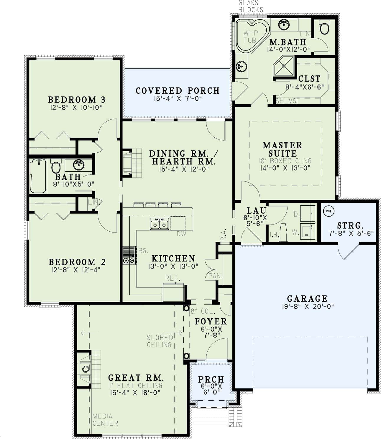 Floor Plan Main Level of Country Plan #153-1396