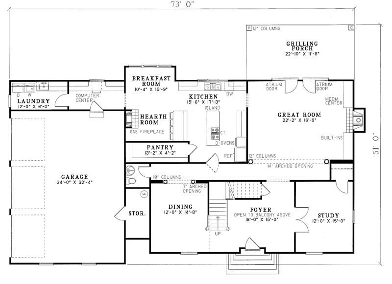 Floor Plan First Story of Southern Plan #153-1448