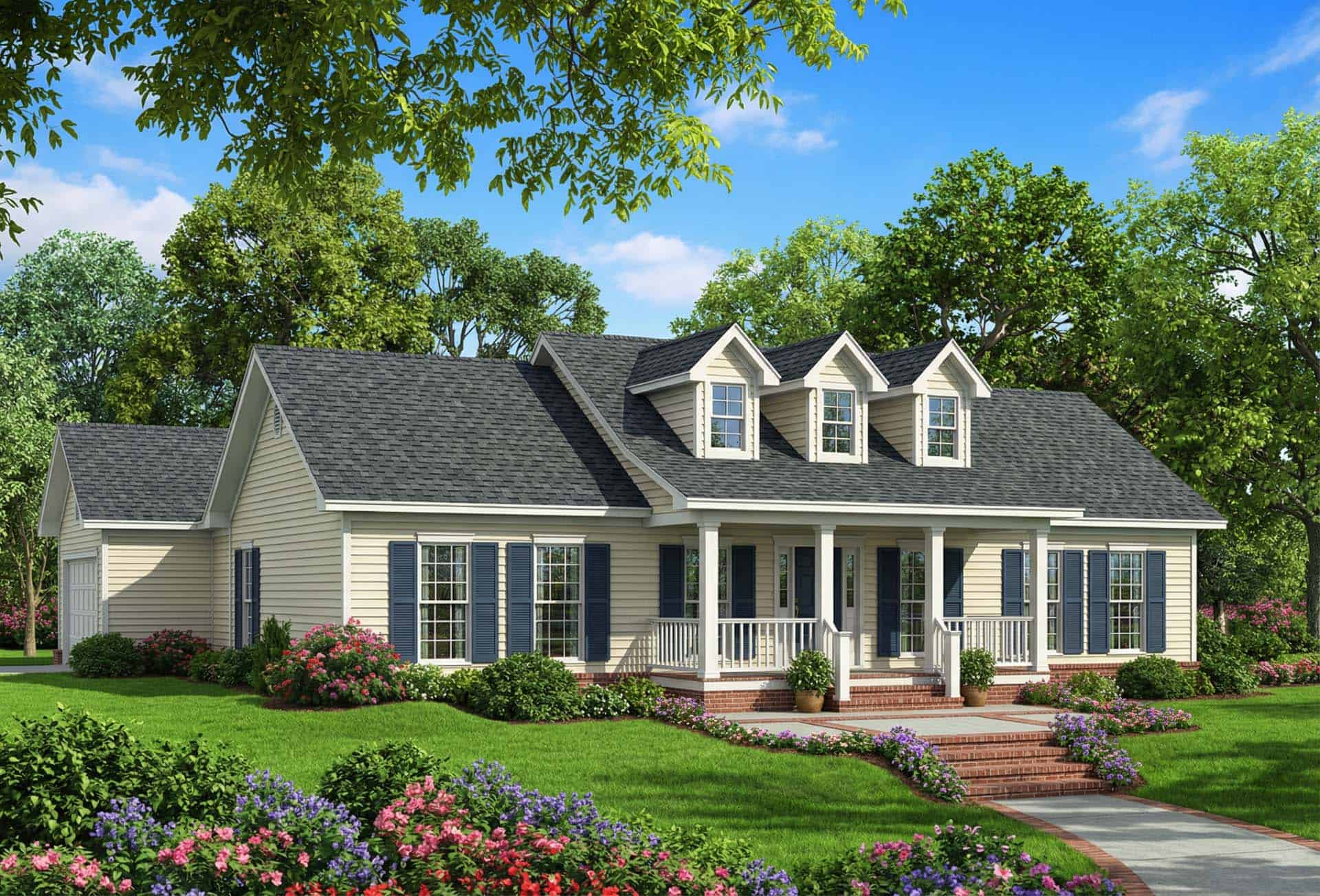 Front elevation of Cape Cod home (ThePlanCollection: House Plan #153-1470)