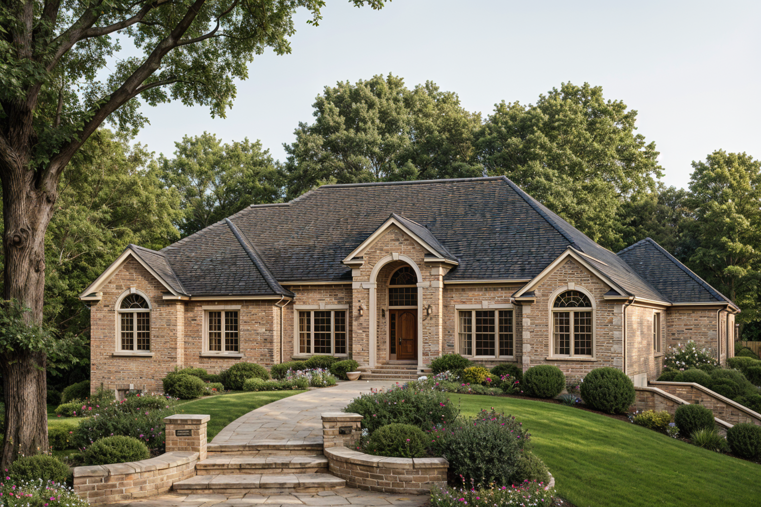 Front view of the contemporary home design (Plan 3805), showing modern architectural styling, large windows, and clean roof lines.