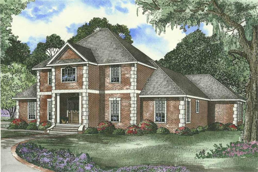 Front elevation of Georgian home (ThePlanCollection: House Plan #153-1566)