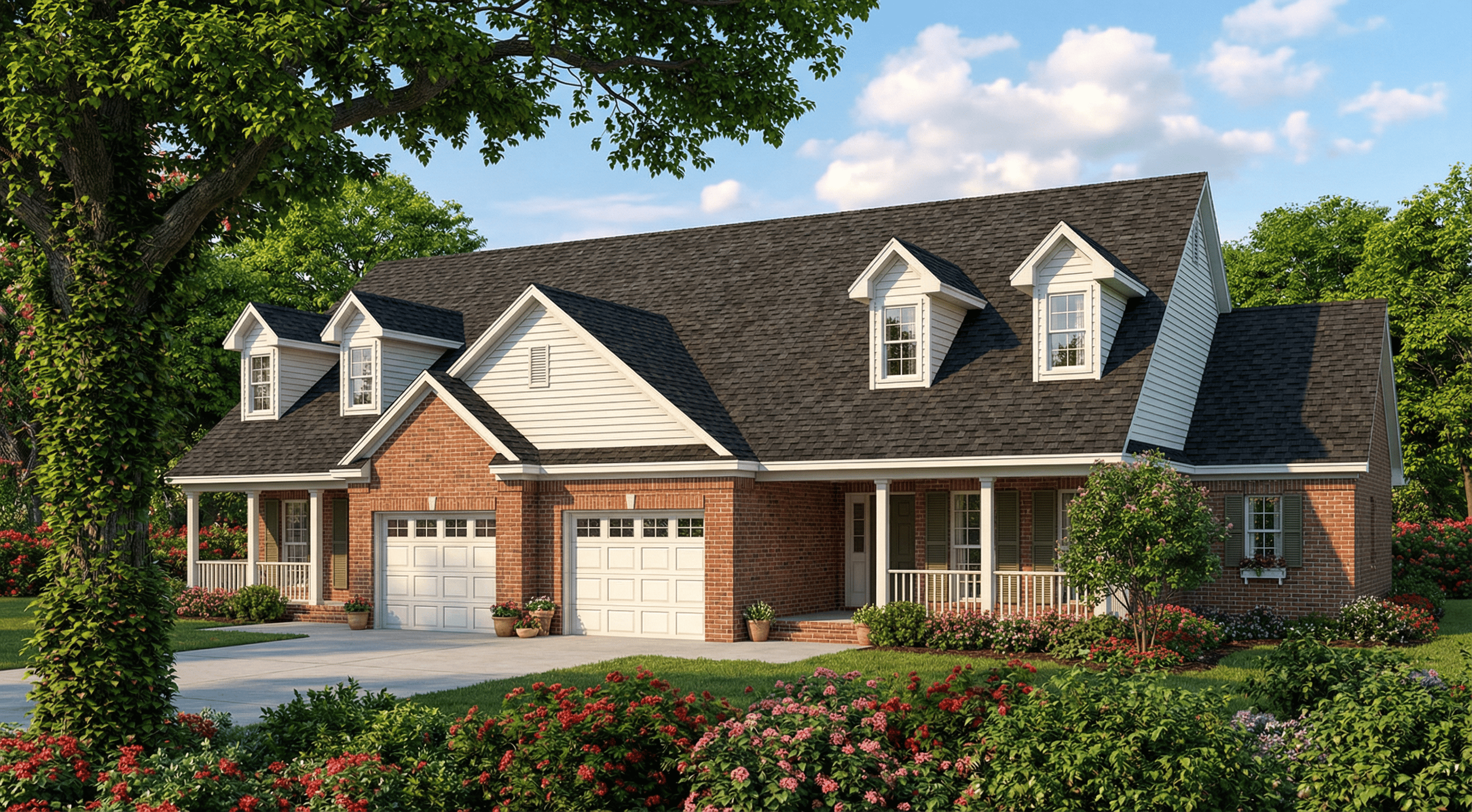 Front elevation of duplex home (ThePlanCollection: House Plan #153-1576)