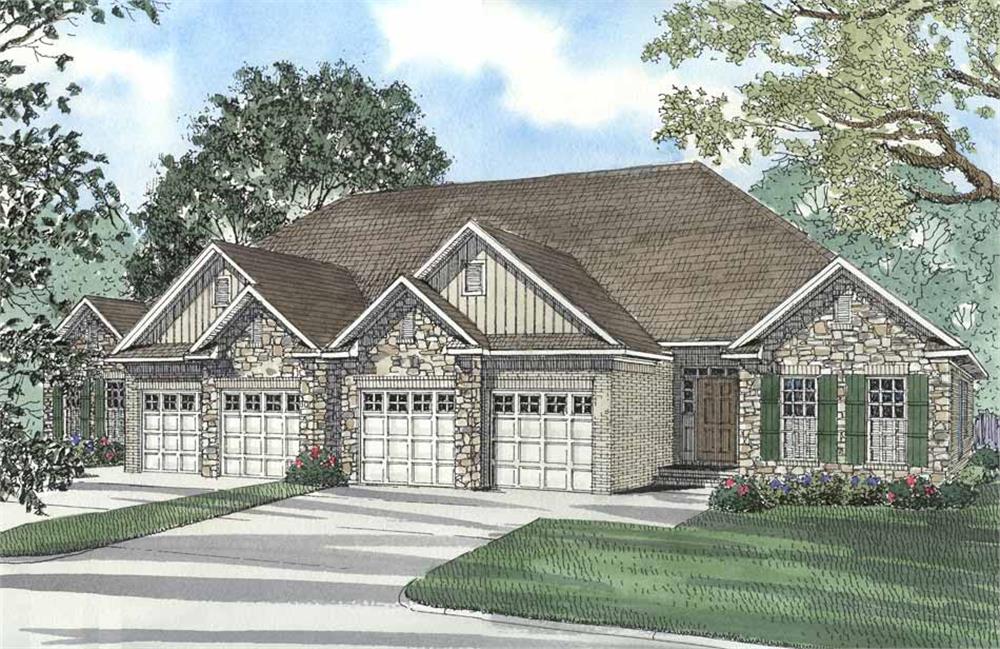Color rendering of Multi-Unit home plan (ThePlanCollection: House Plan #153-1585)
