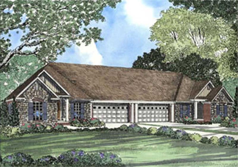 Front elevation of Duplex/Multi-Unit home (ThePlanCollection: House Plan #153-1622)