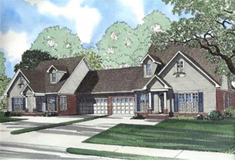 Front elevation of Duplex/Multi-Unit home (ThePlanCollection: House Plan #153-1635)